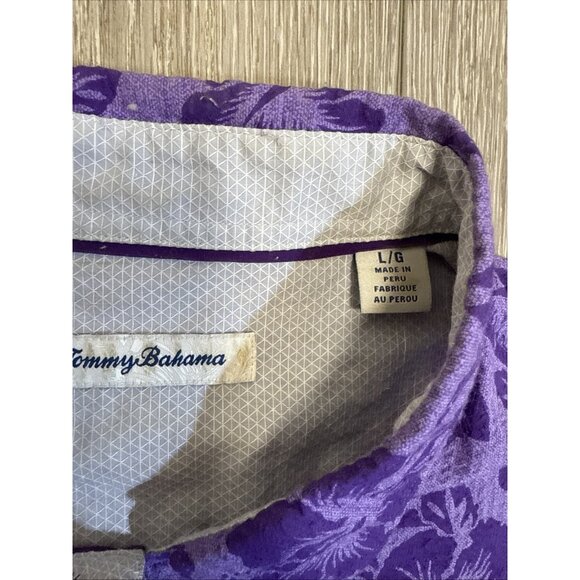 TOMMY BAHAMA LARGE NEW Purple Leaves Print Hawaiian Shirt - Picture 6 of 10